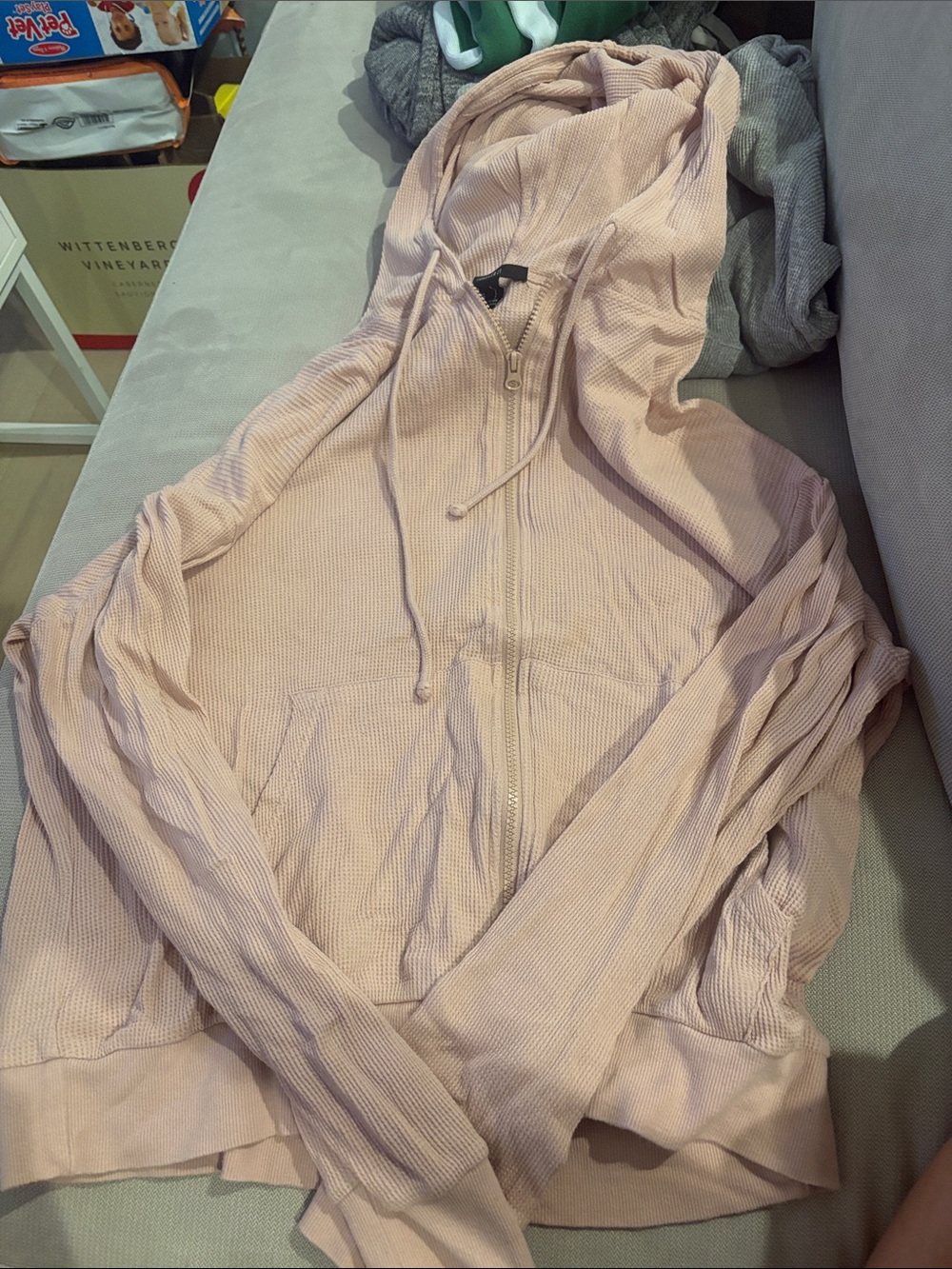 Pink Waffle Knit Zip Hoodie